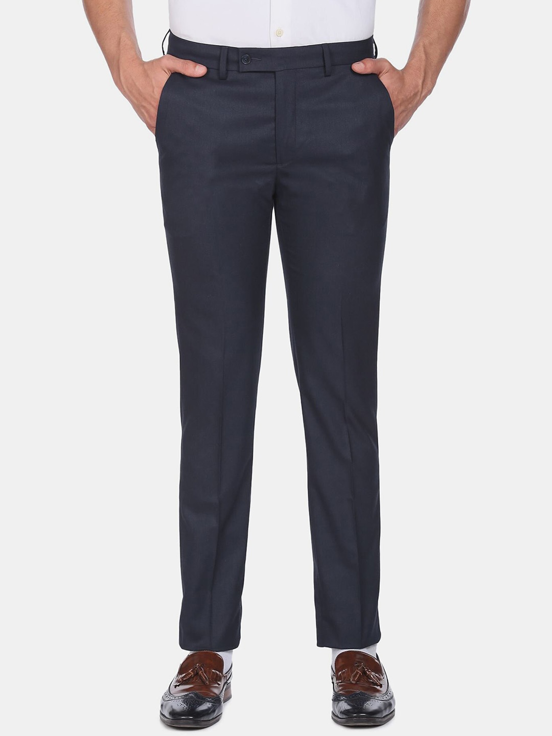 

Arrow Men Navy Blue Solid Slim Fit Smart Flex Formal Trousers