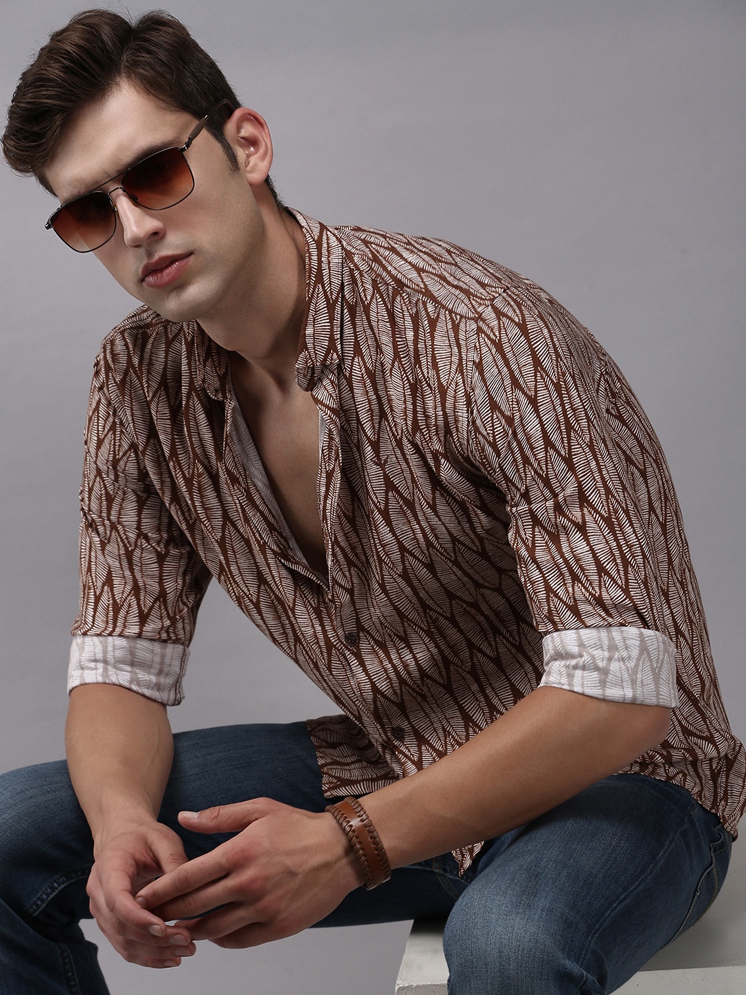 

SHOWOFF Men Comfort Checked Cotton Casual Shirt, Brown