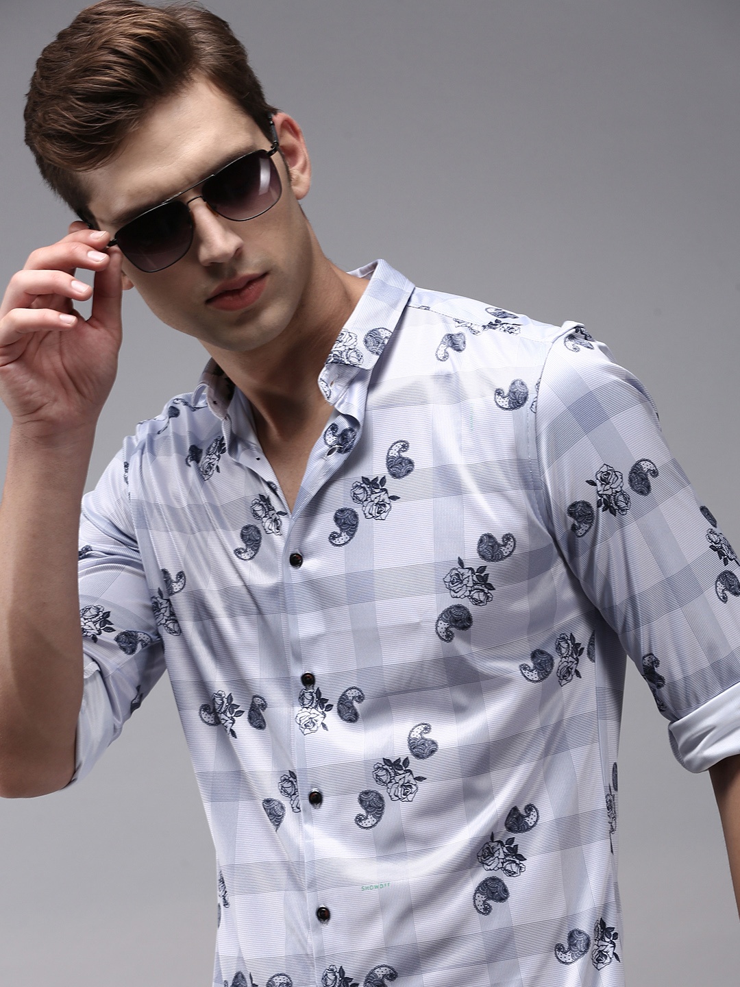 

SHOWOFF Men Lavender & Black Classic Floral Cotton Casual Shirt