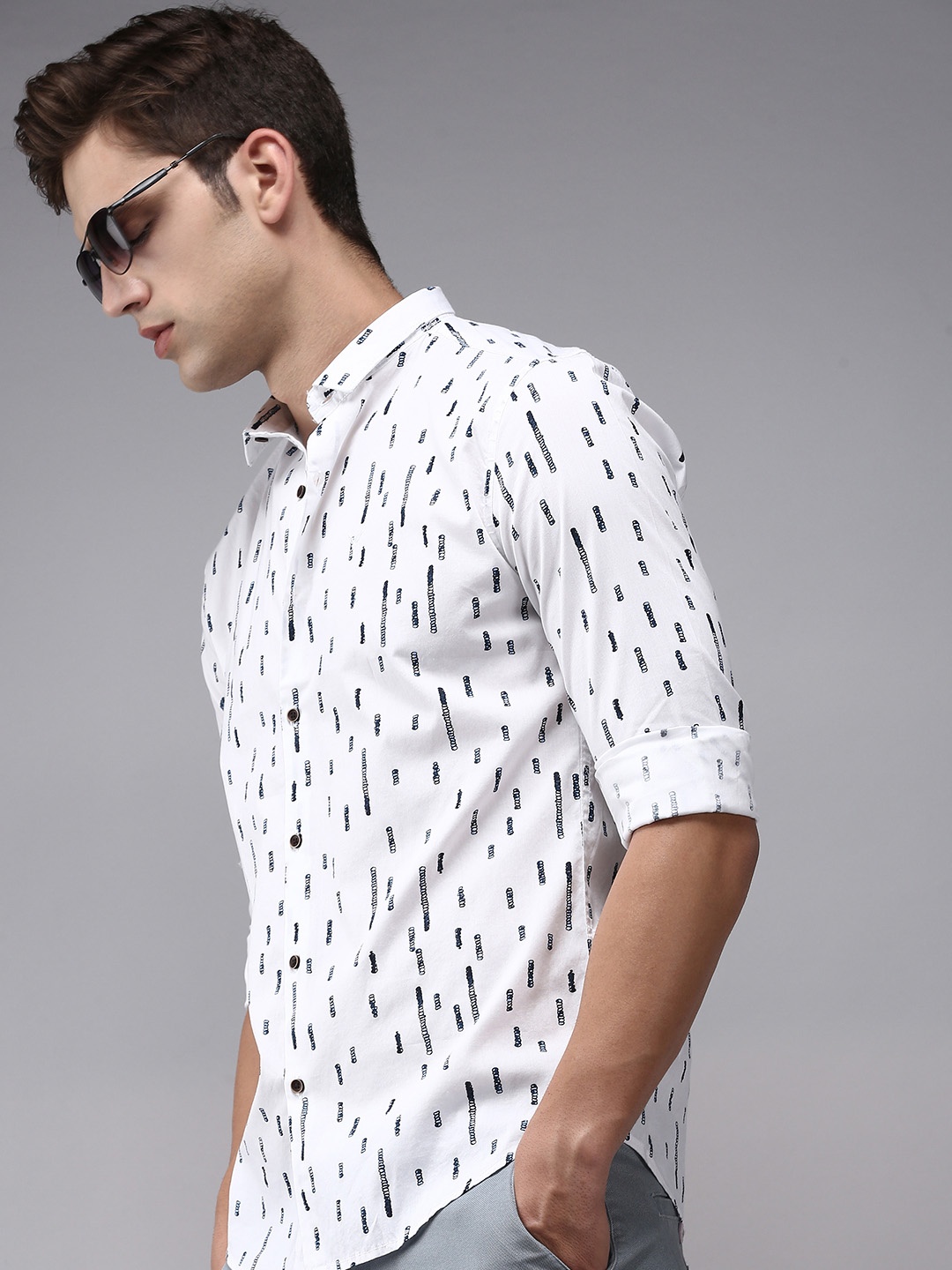 

SHOWOFF Men Classic Printed Cotton Casual Shirt, White