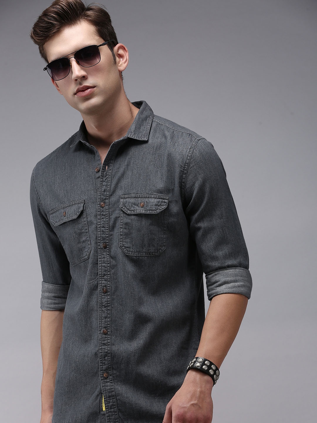 

SHOWOFF Men Grey Classic Cotton Casual Shirt