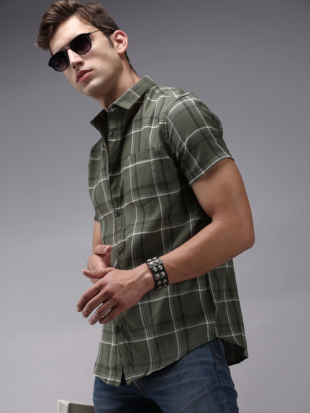 

SHOWOFF Men Comfort Tartan Checked Cotton Casual Shirt, Olive