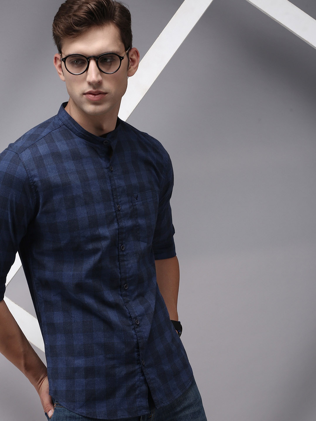 

SHOWOFF Classic Gingham Checked Cotton Casual Shirt, Navy blue