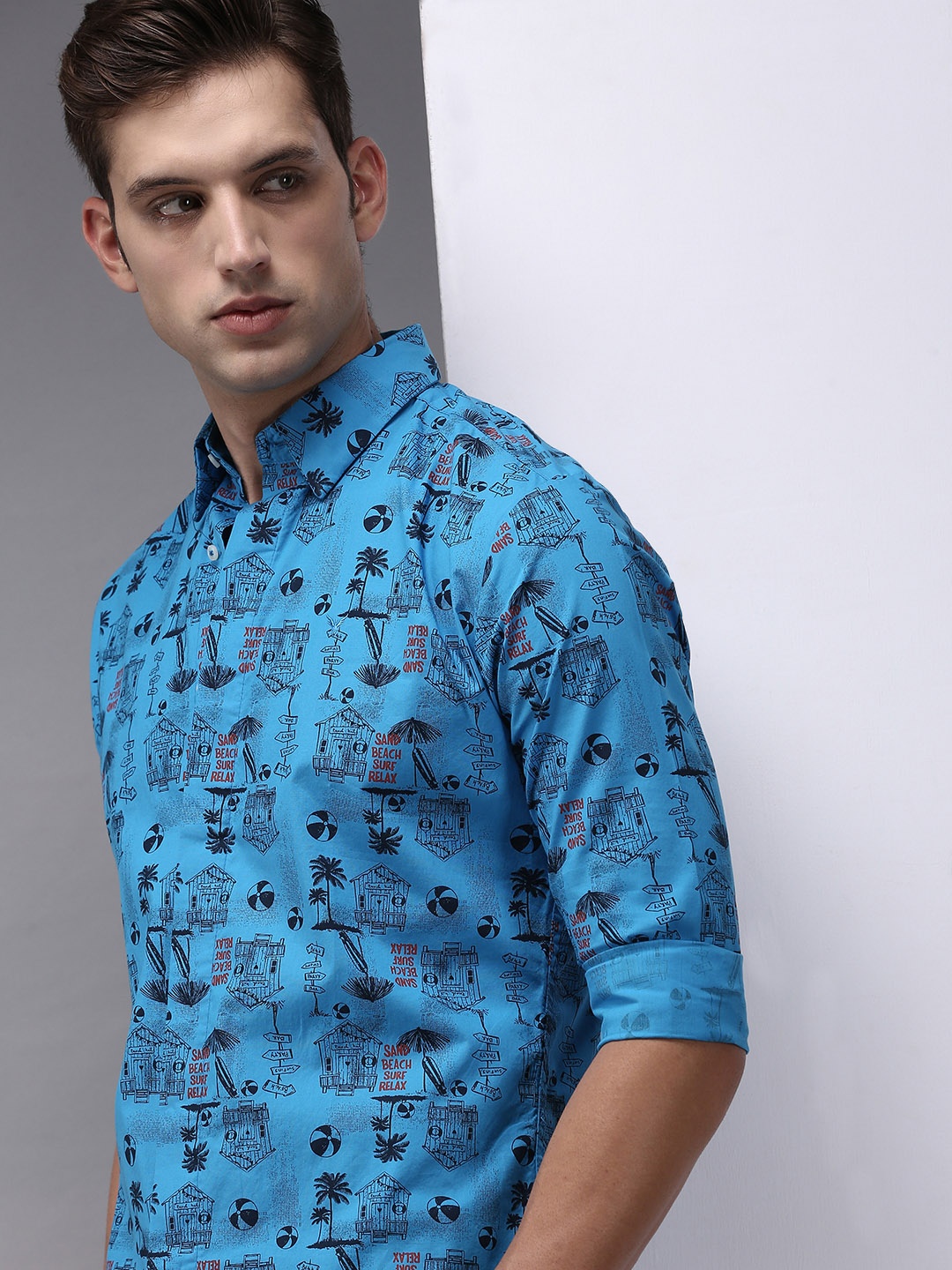 

SHOWOFF Men Comfort Printed Cotton Casual Shirt, Blue