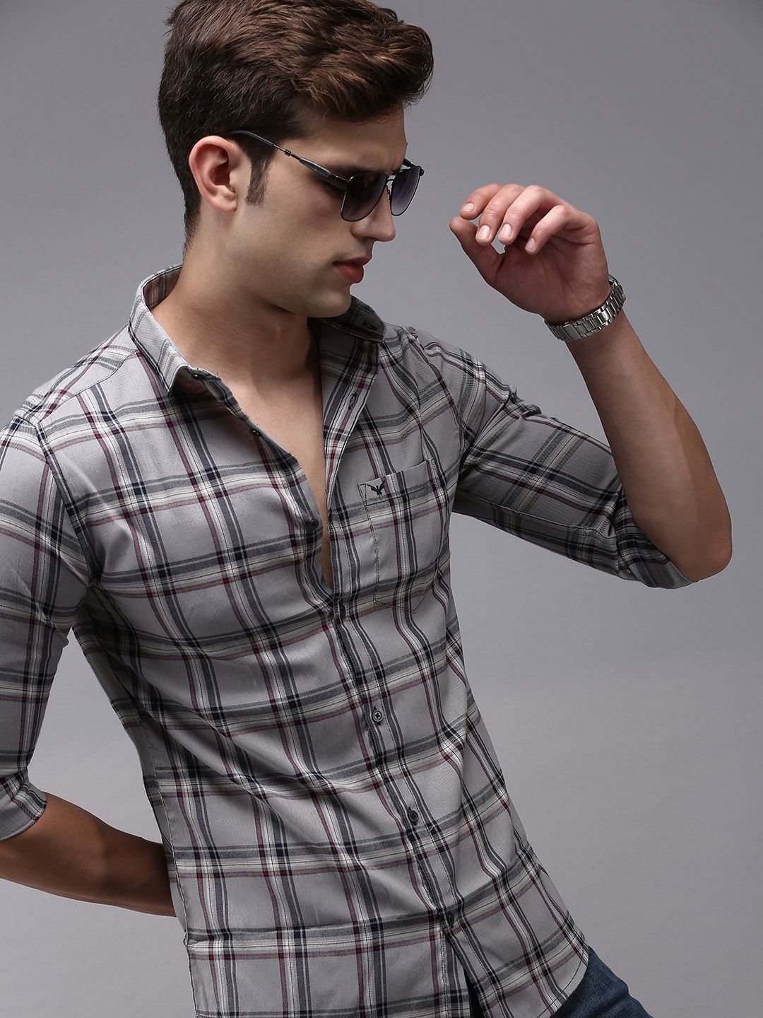 

SHOWOFF Men Grey Comfort Tartan Checks Checked Cotton Casual Shirt