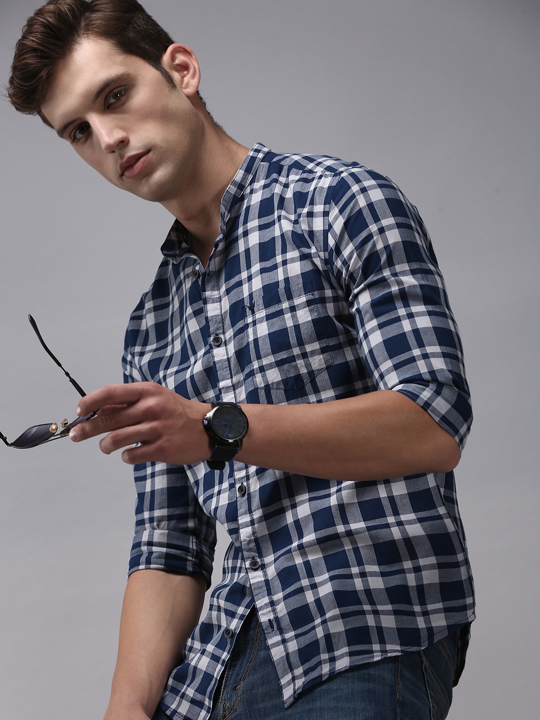 

SHOWOFF Men Blue Classic Tartan Checks Checked Cotton Casual Shirt