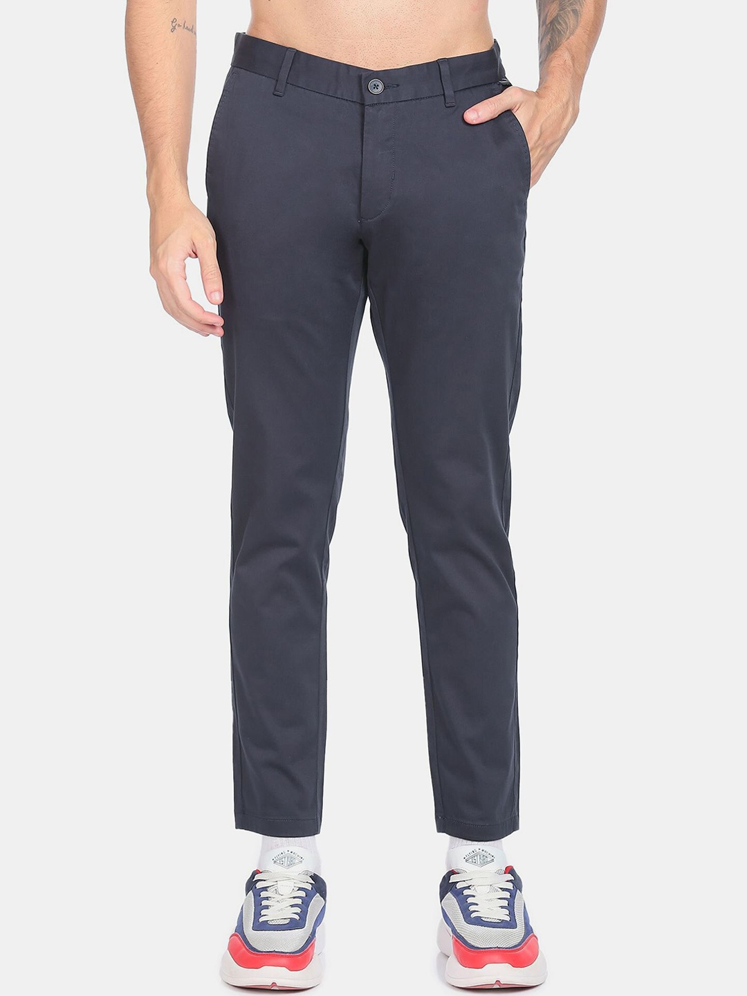 

Flying Machine Men Navy Blue Cotton Slim Fit Trousers