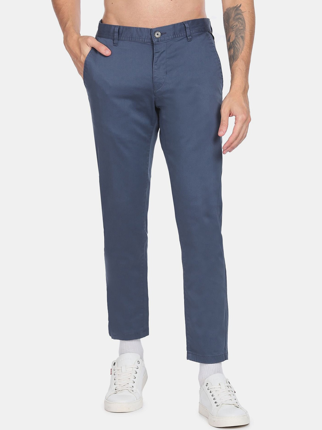 

Flying Machine Men Blue Cotton Slim Fit Trousers