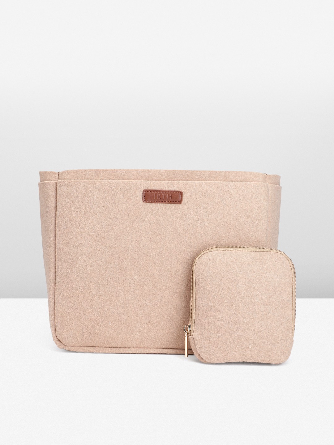 

IRTH Women Solid Rectangular XL Handbag Organiser With A Pouch, Beige