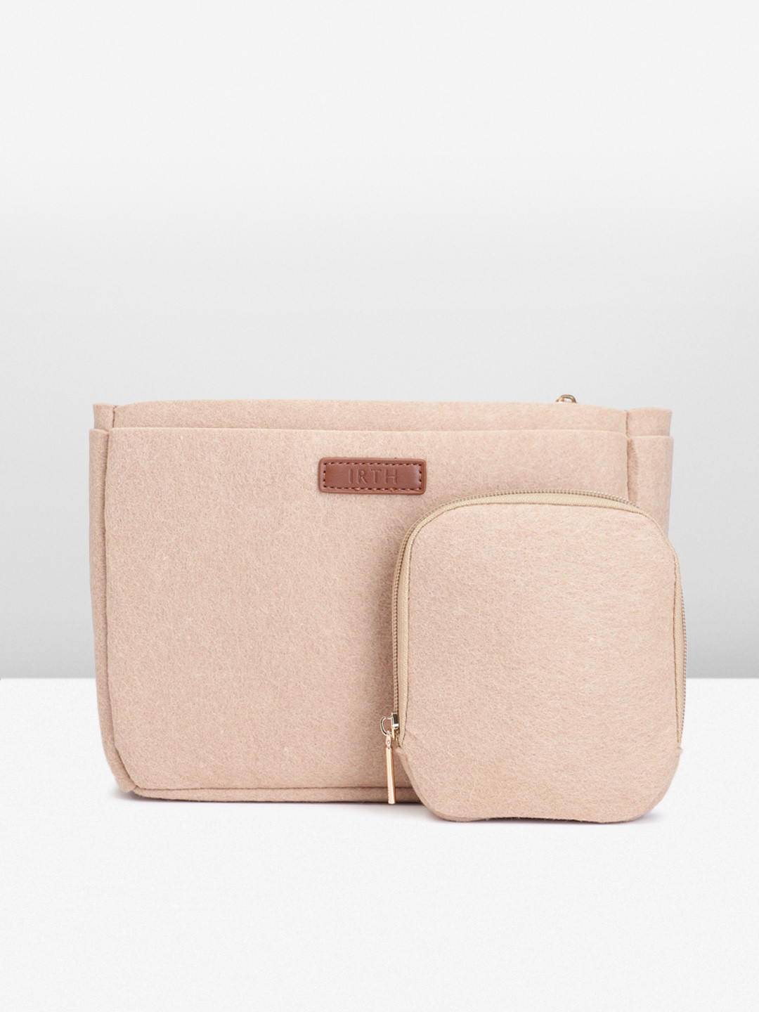 

IRTH Women Solid Rectangular Large Handbag Organiser With A Pouch, Beige