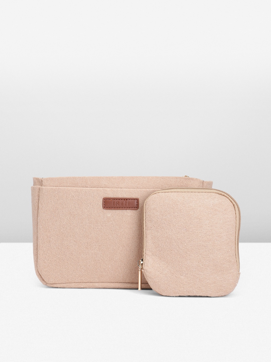 

IRTH Women Solid Rectangular Medium Handbag Organiser With A Pouch, Beige