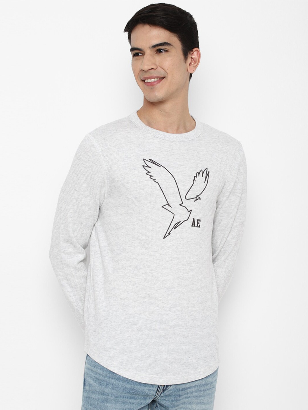 

AMERICAN EAGLE OUTFITTERS Men Grey Brand Logo Printed T-shirt