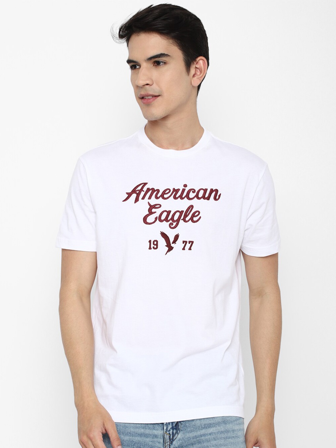 

AMERICAN EAGLE OUTFITTERS Men White Typography Printed Pure Cotton T-shirt
