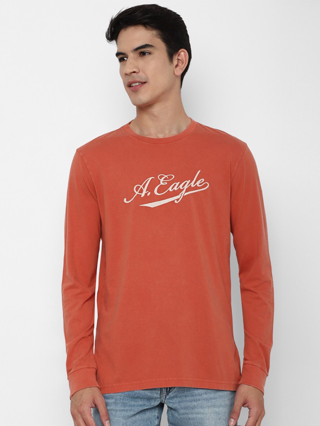 

AMERICAN EAGLE OUTFITTERS Men Coral Typography Printed Pure Cotton T-shirt