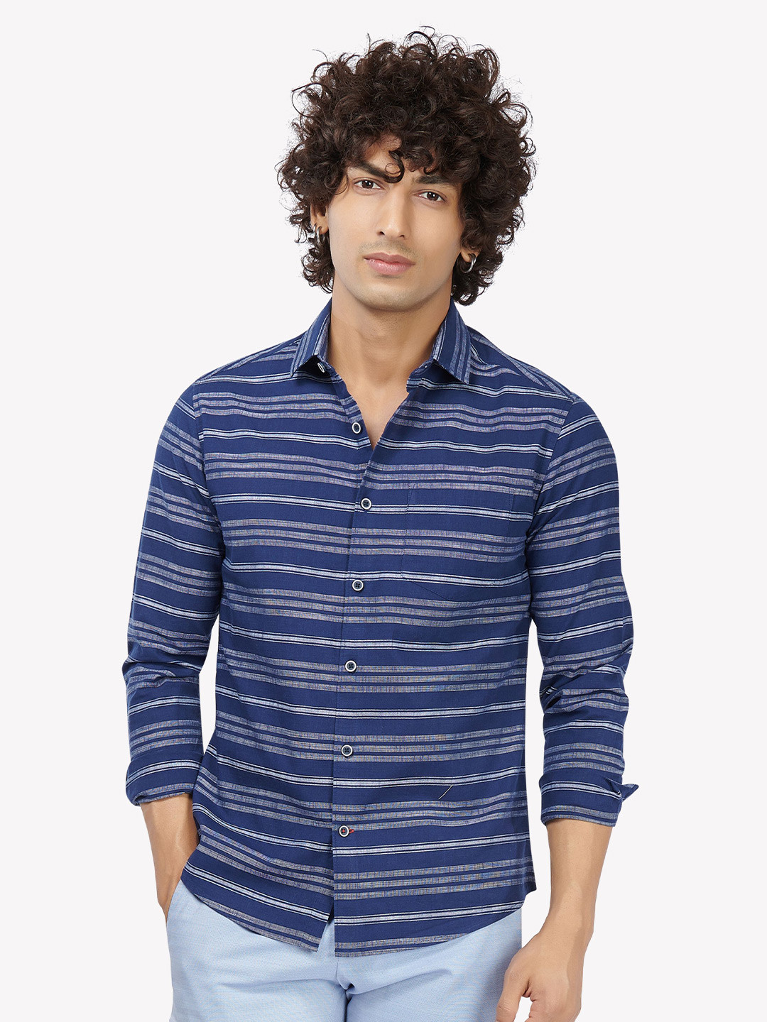 

VASTRADO Men Horizontal Stripes Cotton Casual Shirt, Navy blue