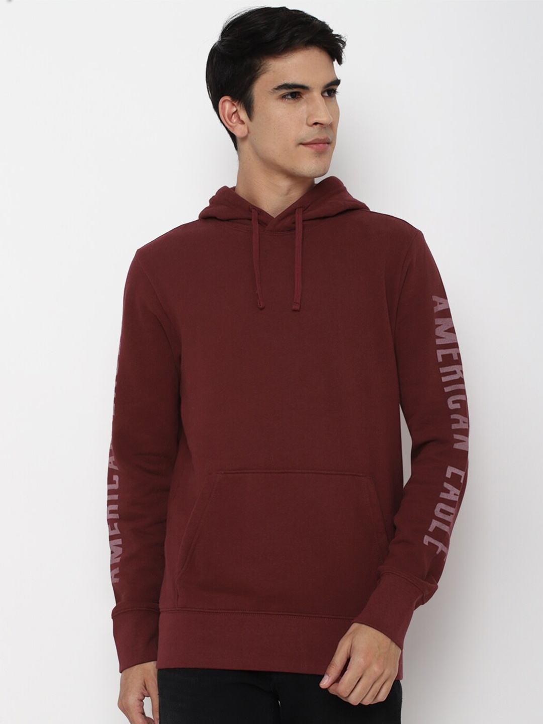 

AMERICAN EAGLE OUTFITTERS Men Burgundy Solid Hooded Sweatshirt