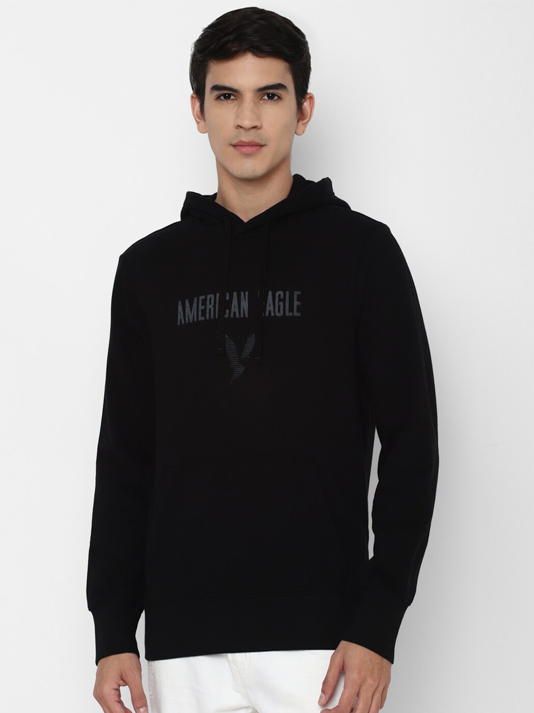 

AMERICAN EAGLE OUTFITTERS Men Black Printed Hooded Sweatshirt
