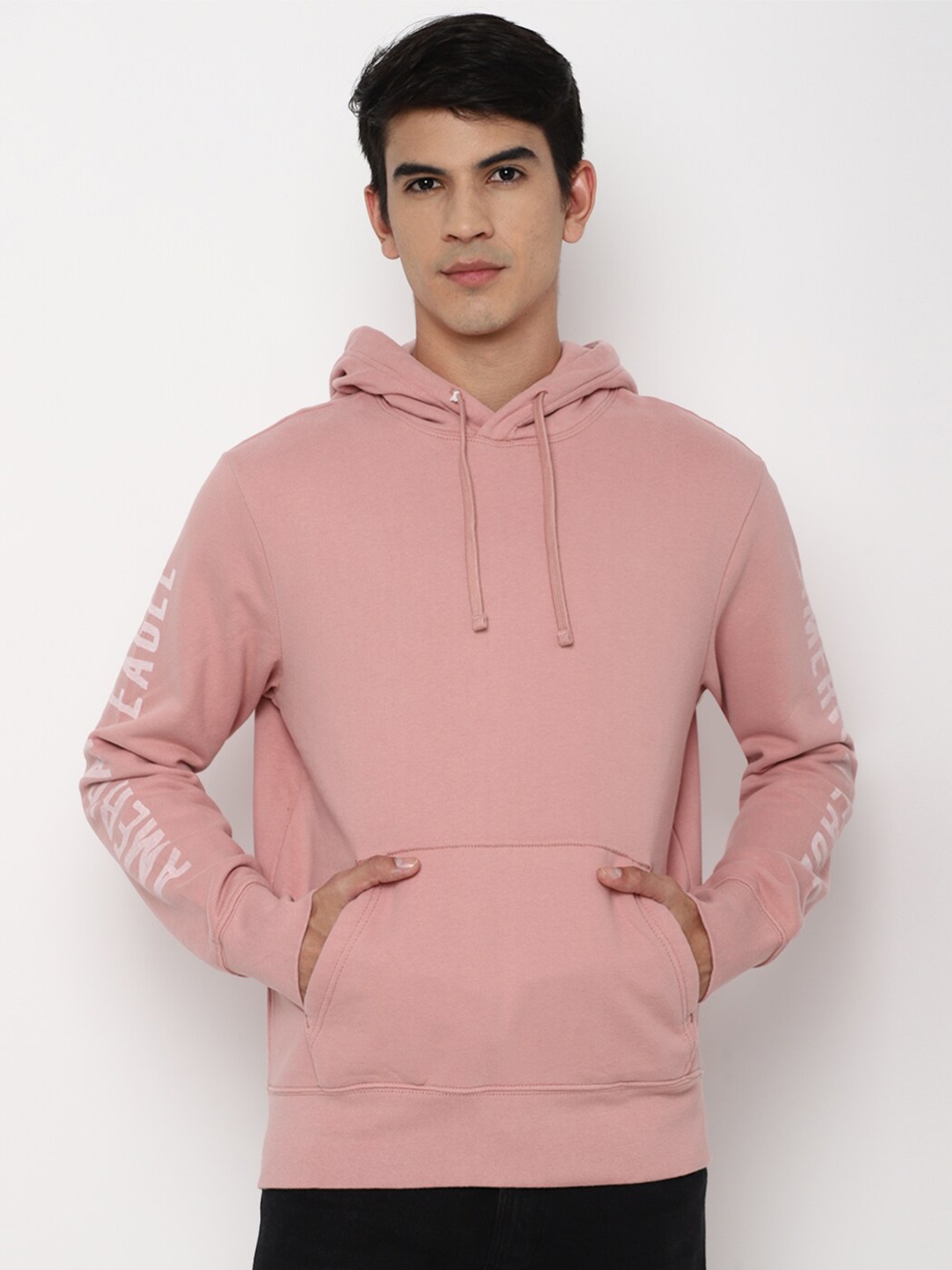 

AMERICAN EAGLE OUTFITTERS Men Peach Solid Hooded Sweatshirt