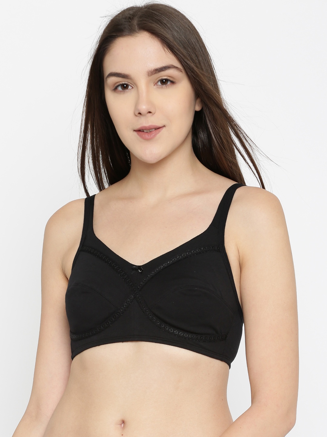 

Enamor Black Solid Non-Wired Non-Padded Full Support Full Coverage Bra A016