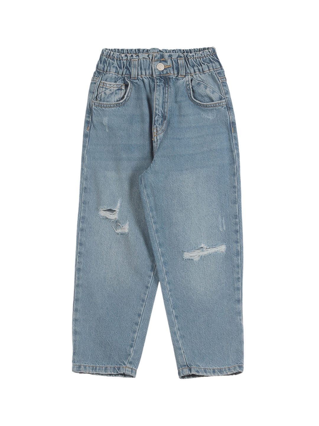 

Lil Lollipop Girls Blue Relaxed Fit Low Distress Light Fade Cotton Jeans