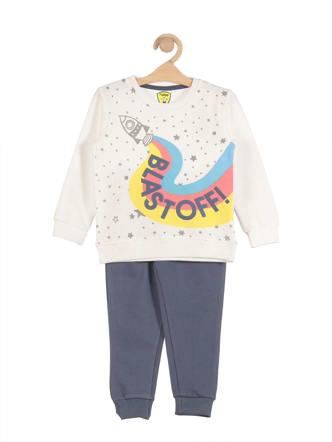 

Lil Lollipop Boys White & Blue Pure Cotton Printed T-shirt with Trousers