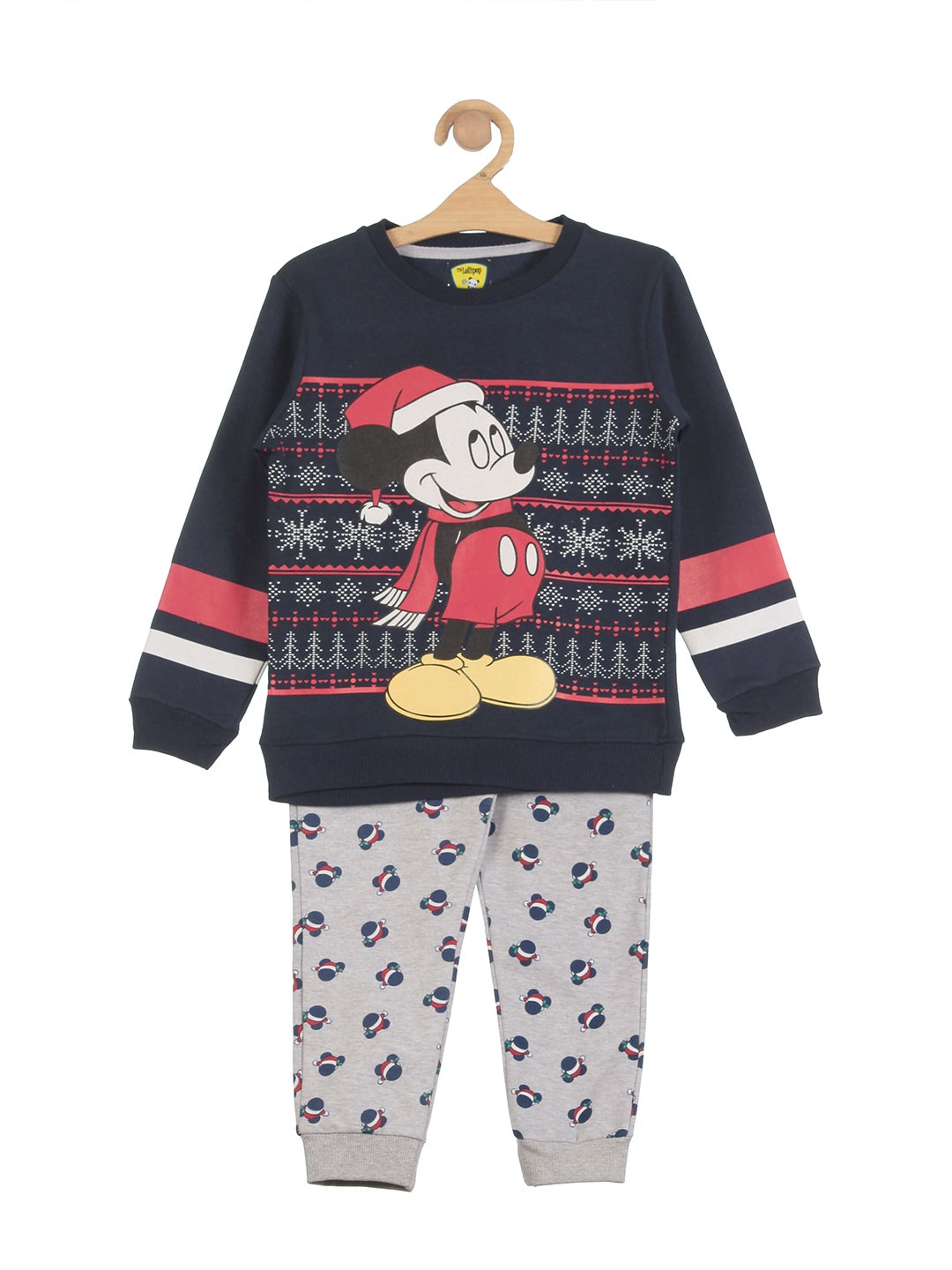 

Lil Lollipop Boys Navy Blue & Grey Pure Cotton Printed T-shirt with Trousers
