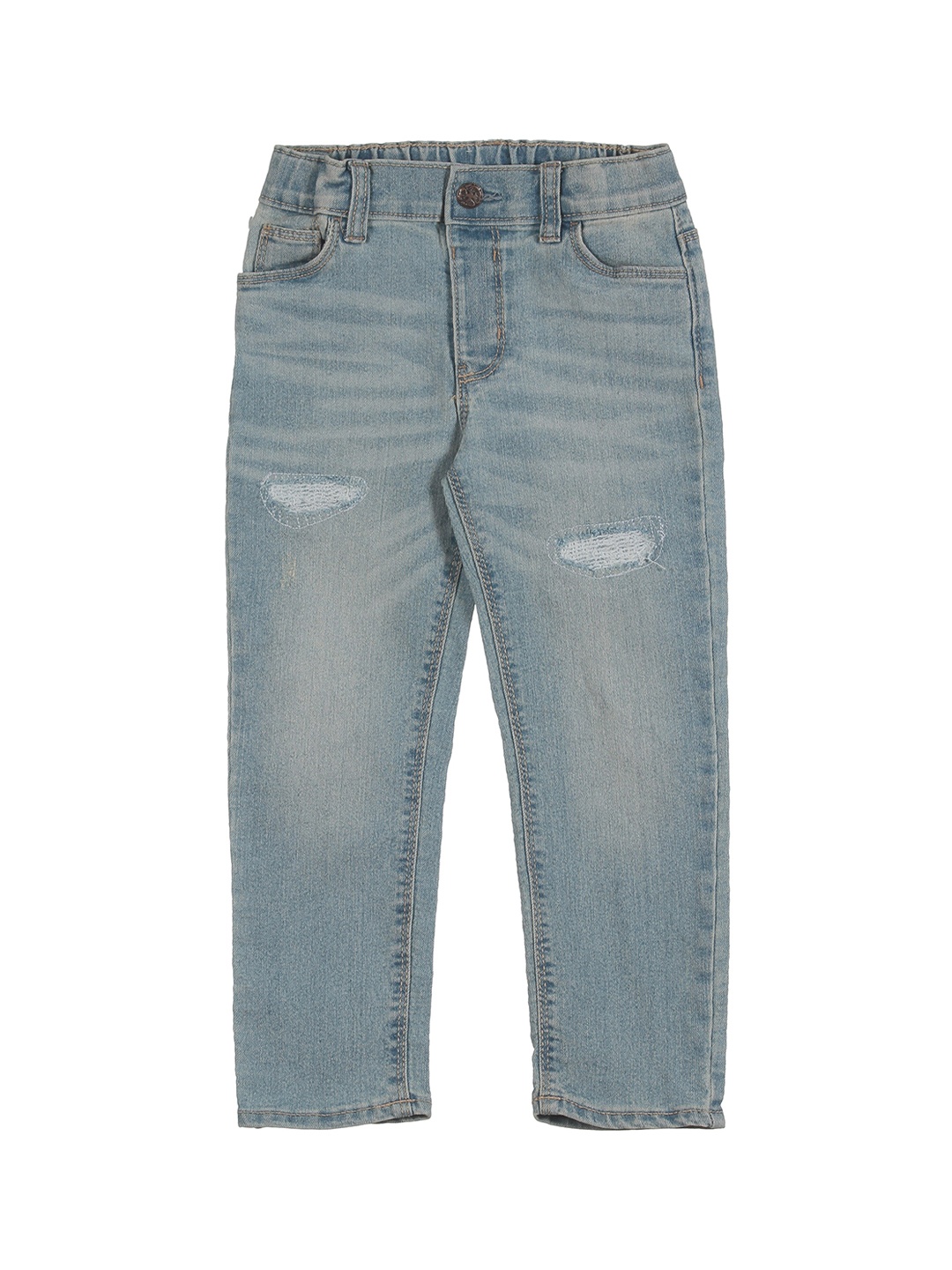 

Lil Lollipop Kids Regular Fit Mildly Distressed Light Fade Cotton Jeans, Blue