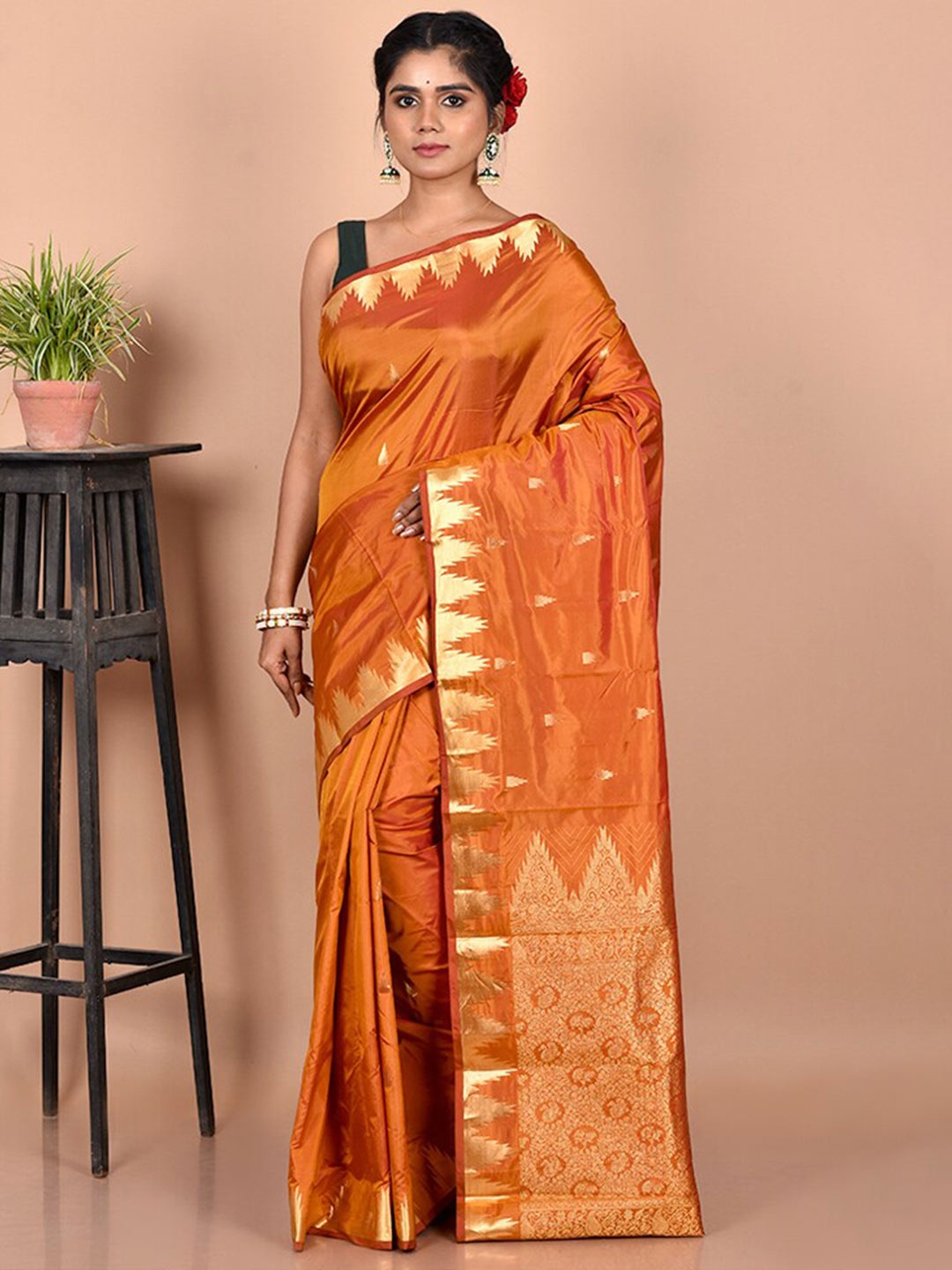 

AllSilks Rust & Gold Woven Design Zari Kanjeevaram Saree