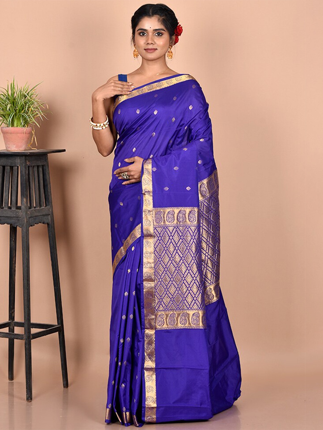 

AllSilks Navy Blue & Gold Woven Design Zari Kanjeevaram Saree