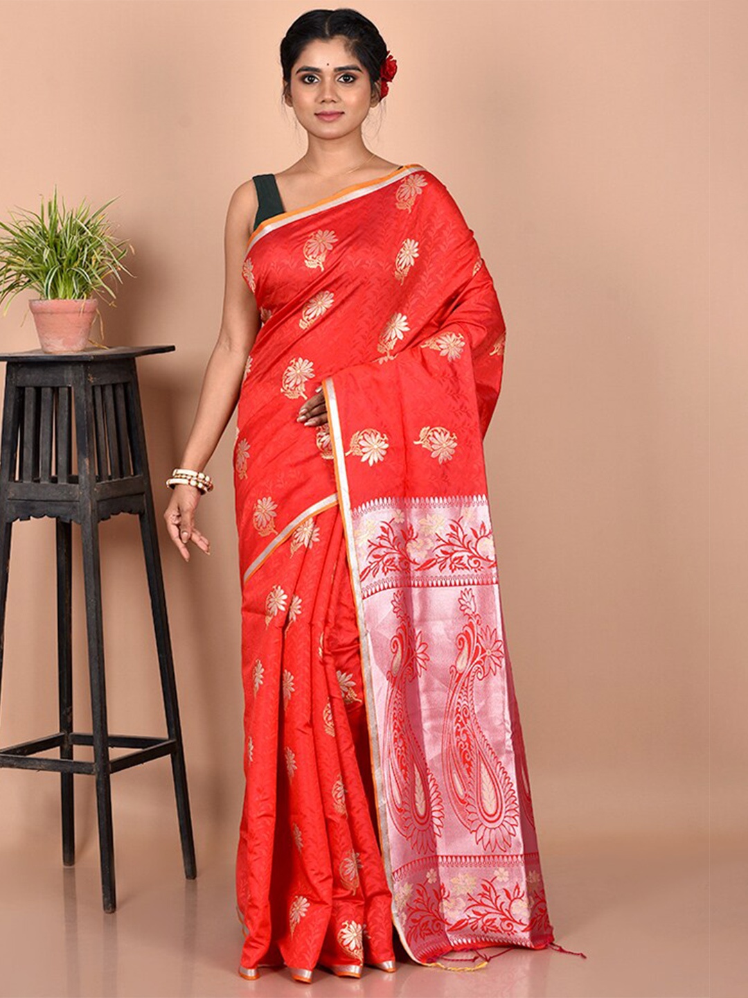 

AllSilks Red & Gold Woven Design Zari Kanjeevaram Saree