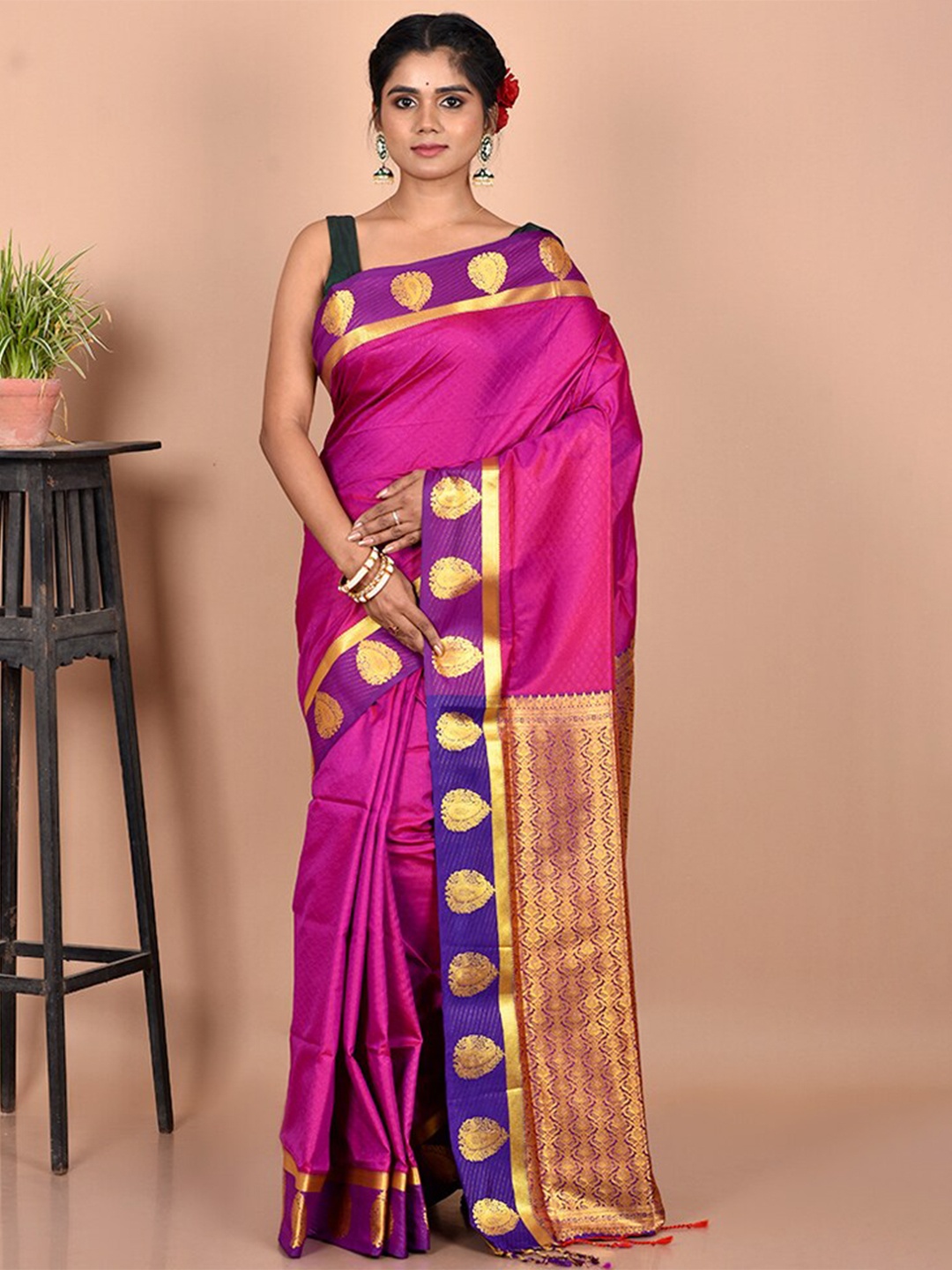 

AllSilks Magenta & Purple Woven Design Zari Kanjeevaram Saree