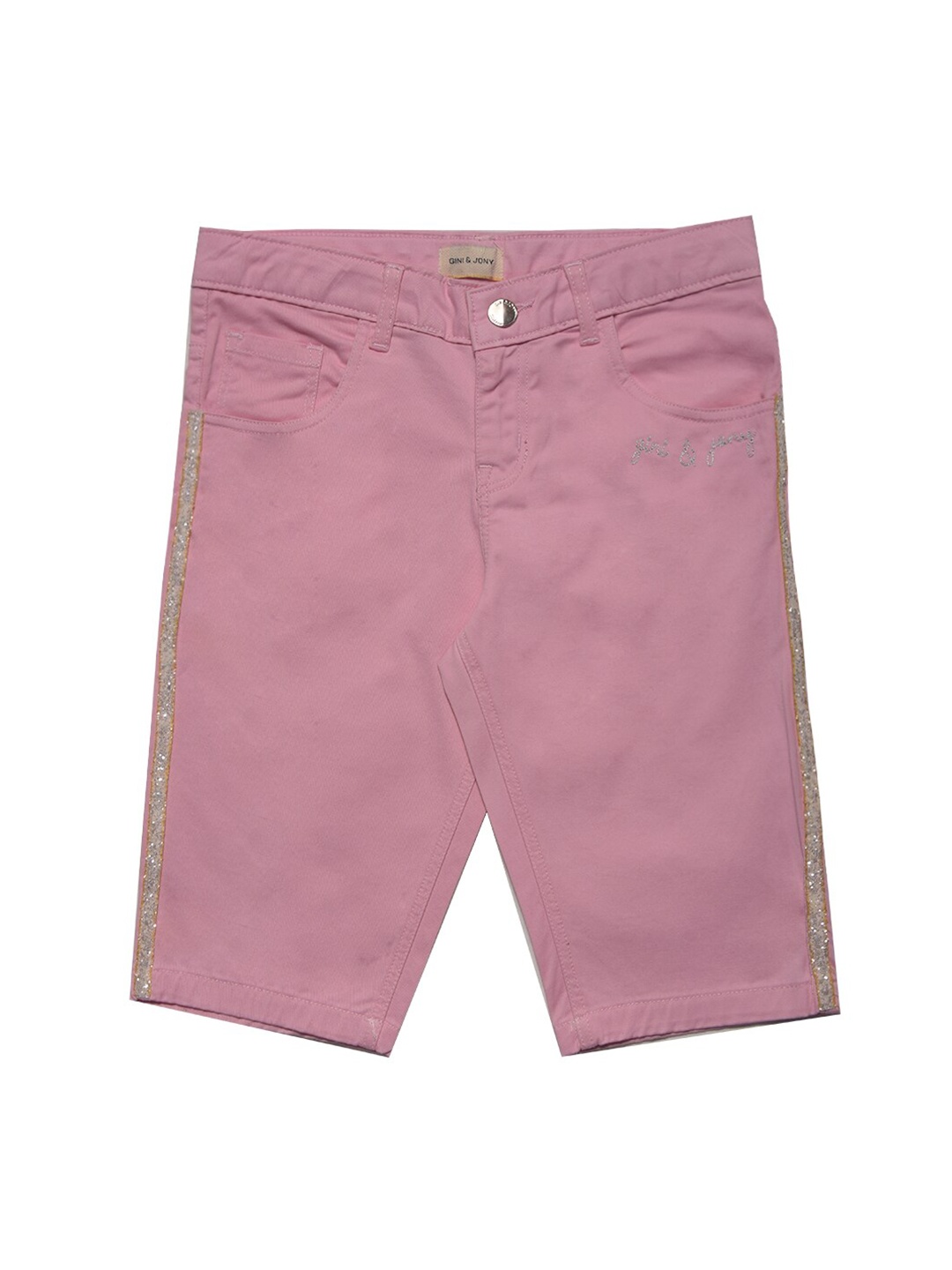 

Gini and Jony Girls Pink Solid Cotton Capris