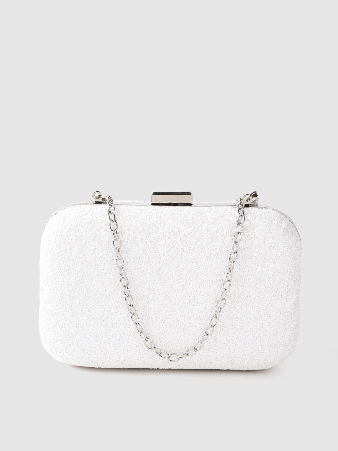 

Lino Perros White Glitter Box Clutch with Detachable Sling Strap