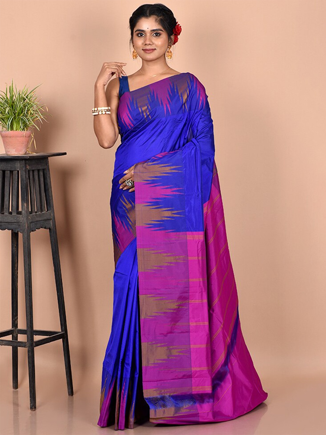 

AllSilks Blue & Purple Printed Kanjeevaram Saree