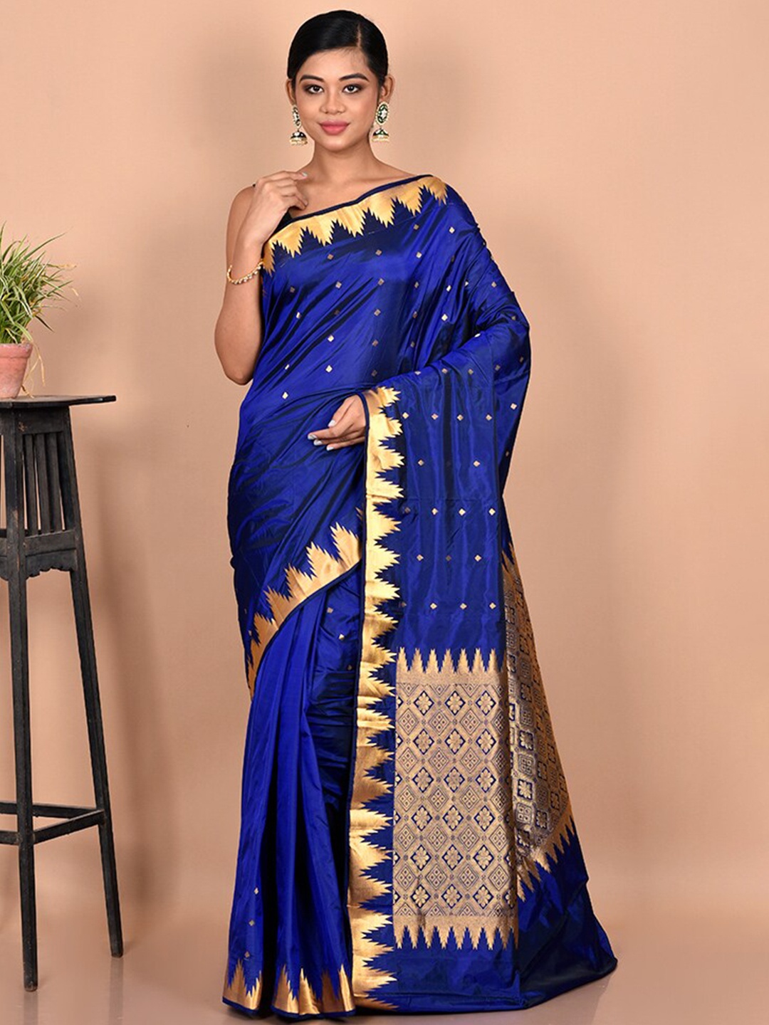 

AllSilks Navy Blue & Gold Woven Design Zari Kanjeevaram Saree