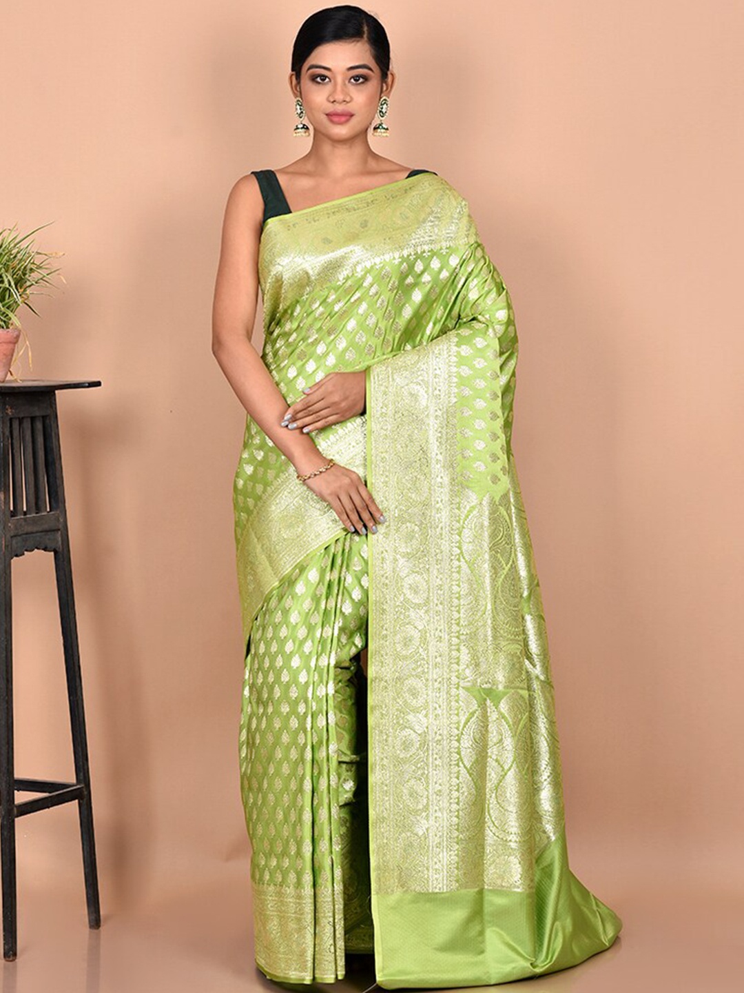 

AllSilks Green & Gold Woven Design Zari Banarasi Saree