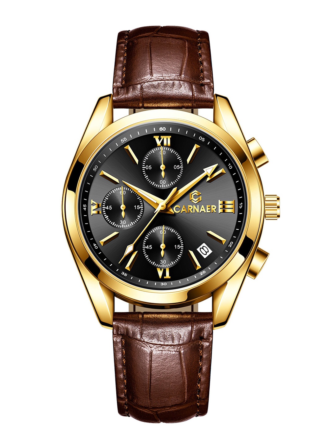 

Carnaer Men Black Dial & Brown Leather Textured Straps Analogue Chronograph Watch