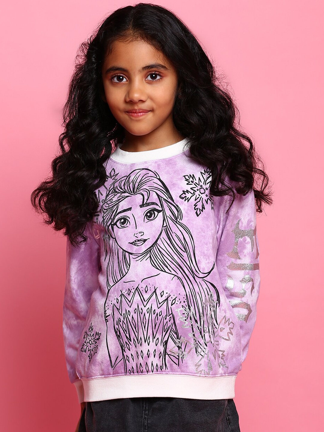 

BONKIDS Girls Purple Elsa Printed Cotton Sweatshirt