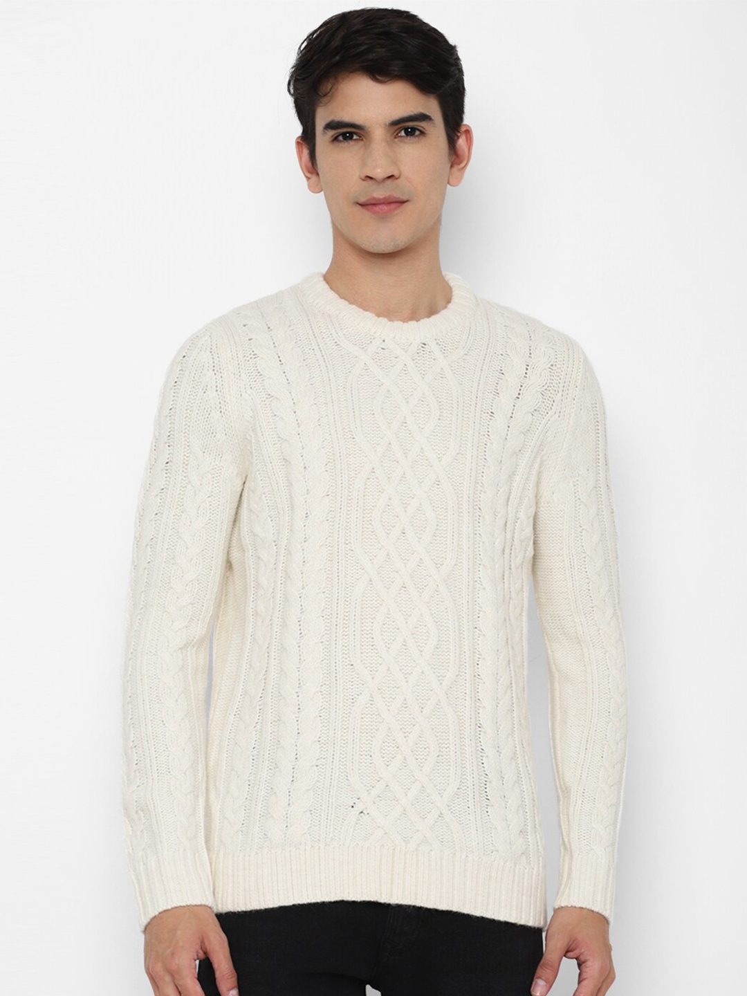 

AMERICAN EAGLE OUTFITTERS Men White Cable Knit Pullover Sweater