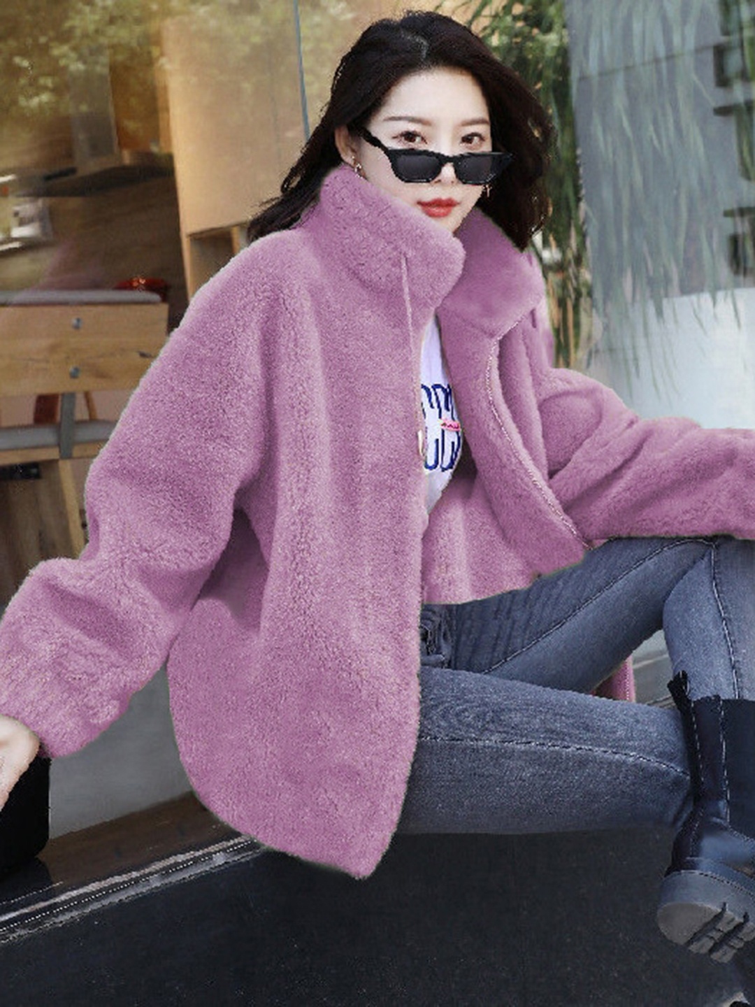 

BoStreet Women Purple Checked Longline Tailored Jacket