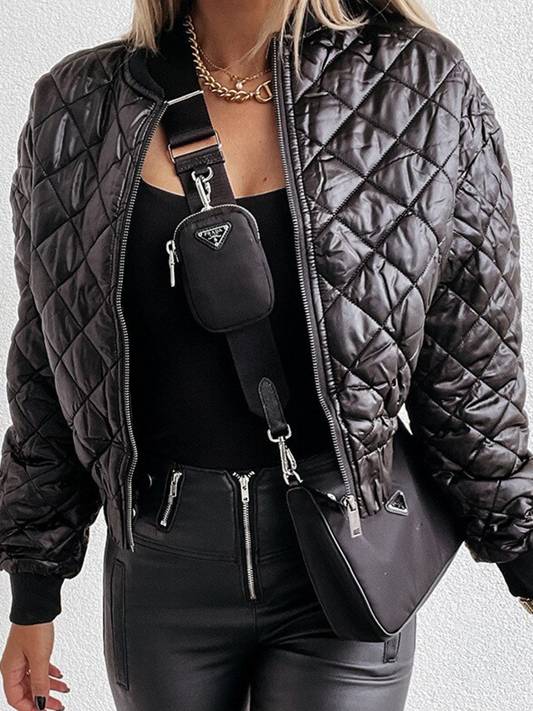 

BoStreet Women Black Cotton Crop Quilted Jacket