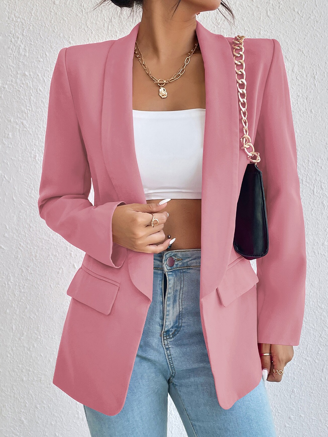

BoStreet Women Pink Longline Open Front Jacket