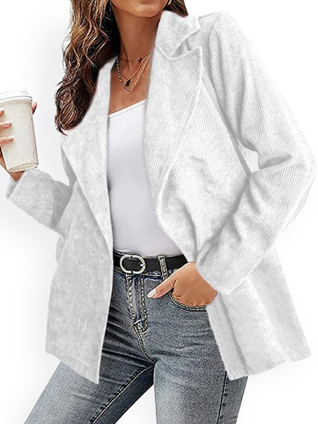 

BoStreet Women White Longline Open Front Jacket