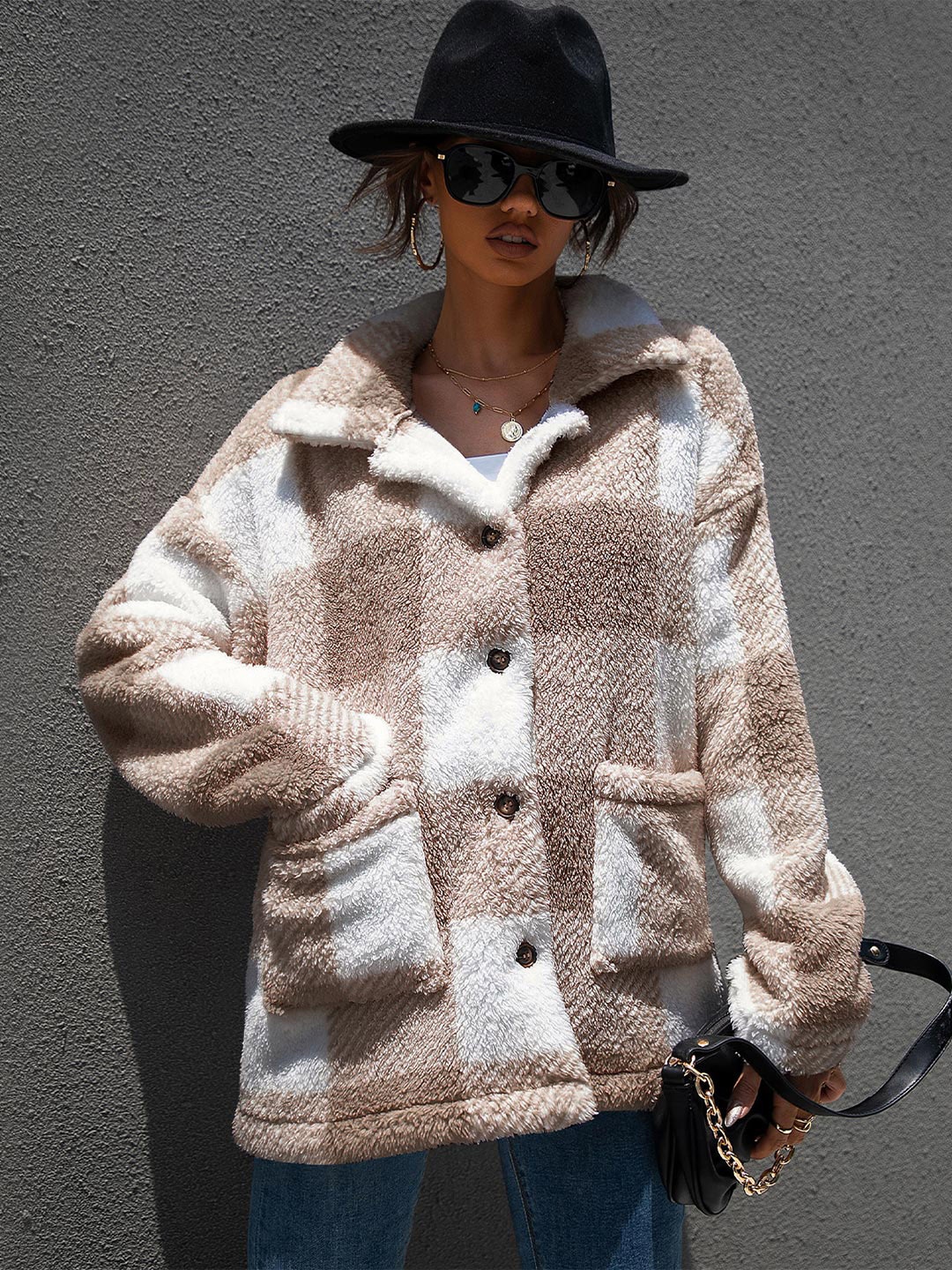 

BoStreet Women Khaki White Checked Longline Tailored Jacket