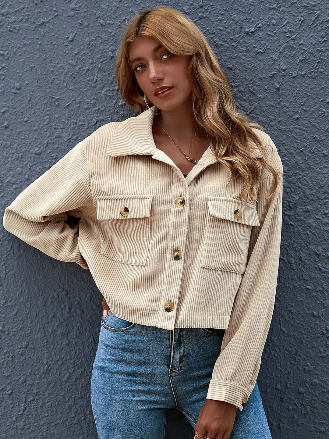

BoStreet Women Beige Open Front Jacket