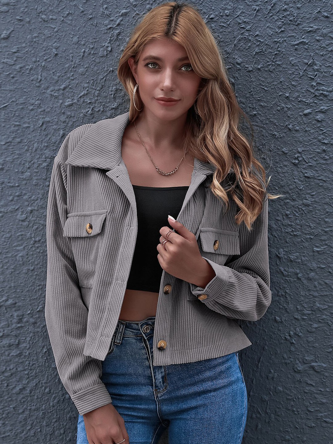 

BoStreet Women Grey Crop Denim Jacket