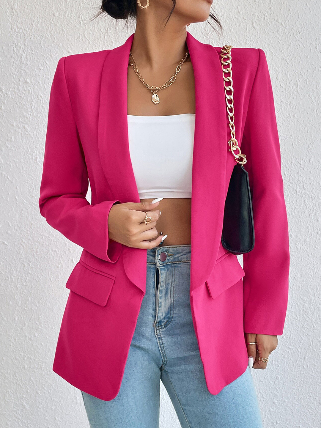 

BoStreet Women Pink Solid Blazer