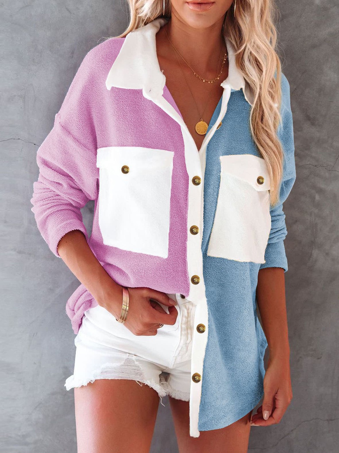 

BoStreet Women Pink & Blue Colourblocked Longline Tailored Jacket