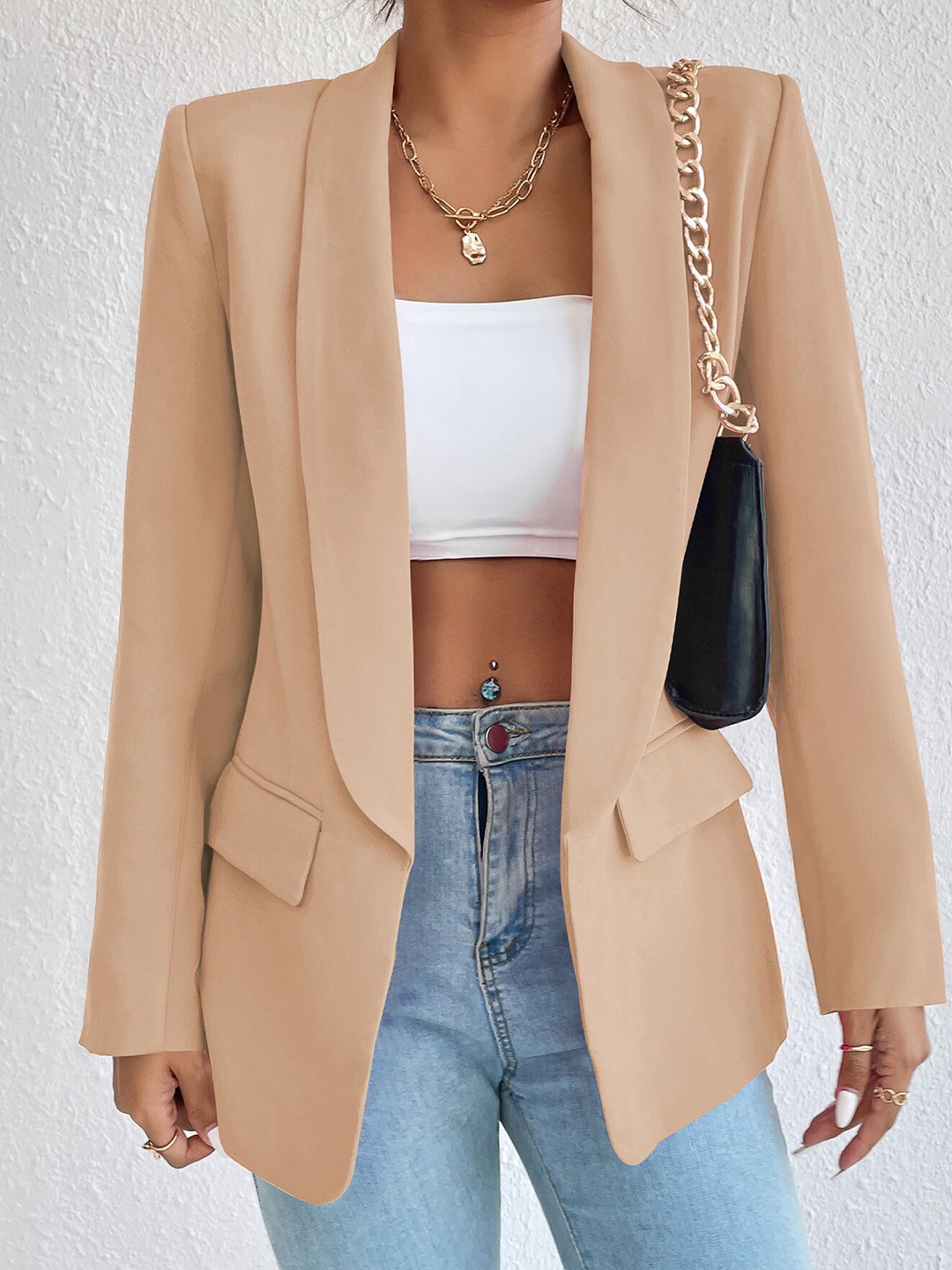 

BoStreet Women Kaki Solid Blazer, Khaki