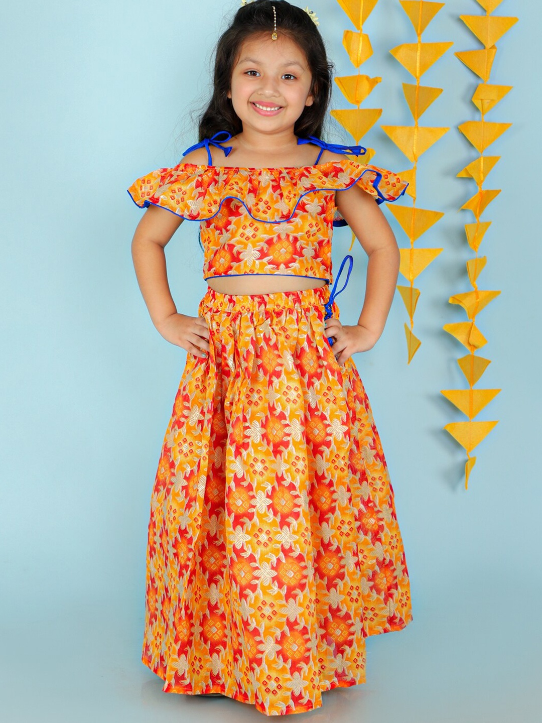 

KID1 Girls Yellow & Red Ready to Wear Lehenga &